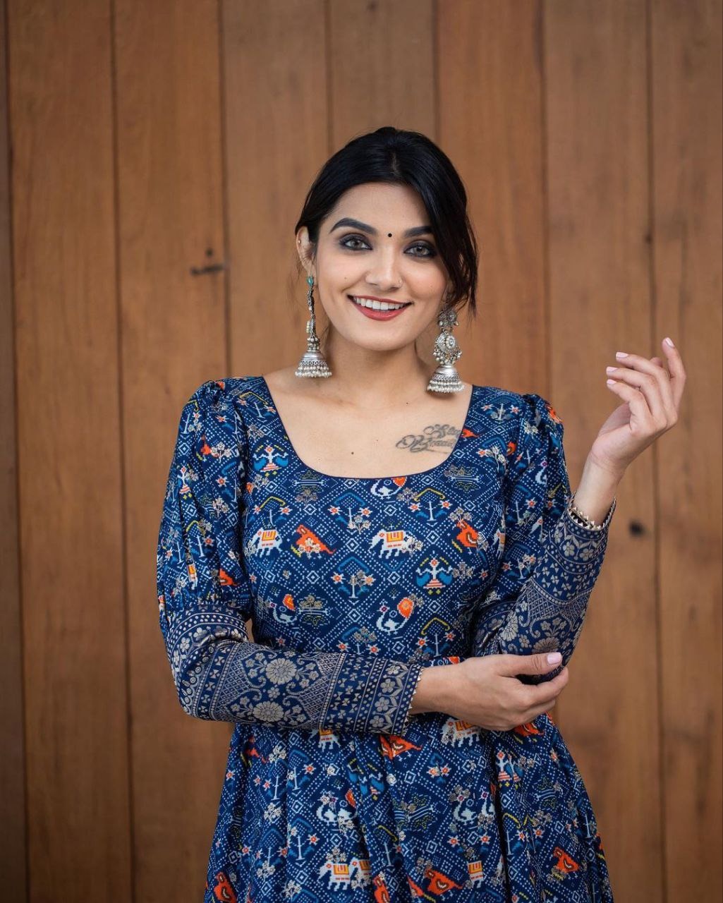 Royal Blue Patola Printed Anarkali Maxi Gown Dress