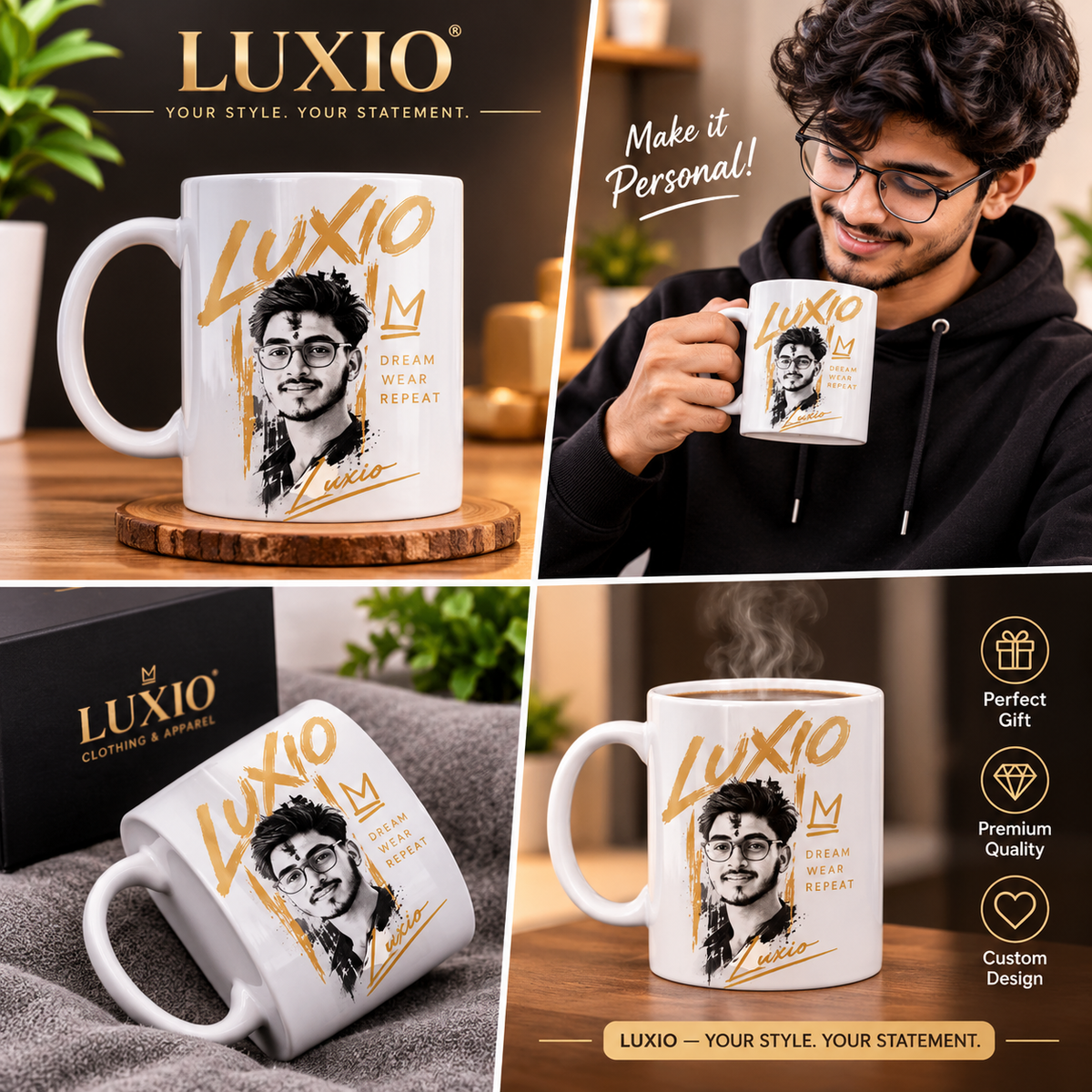 LUXIO Personalized Photo Mug – Custom Portrait Coffee Cup