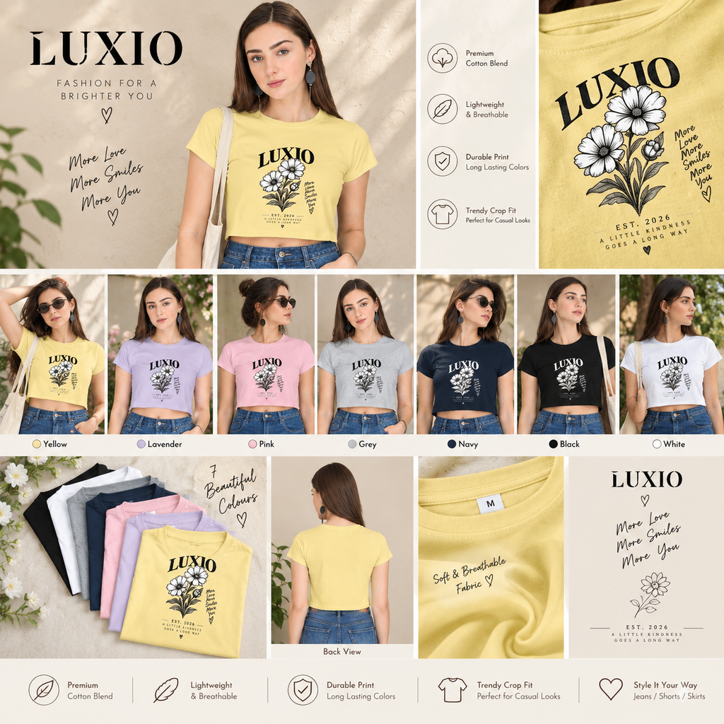 LUXIO Floral Minimal Crop T-Shirt for Women | Premium Flower Graphic Tee