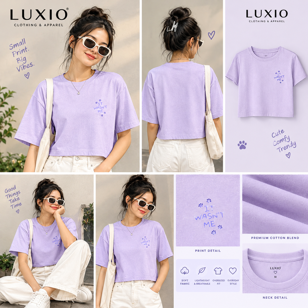 **Cute Cat Oversized T-Shirt – “It Was the Cat” | Pastel Lilac Aesthetic Tee**