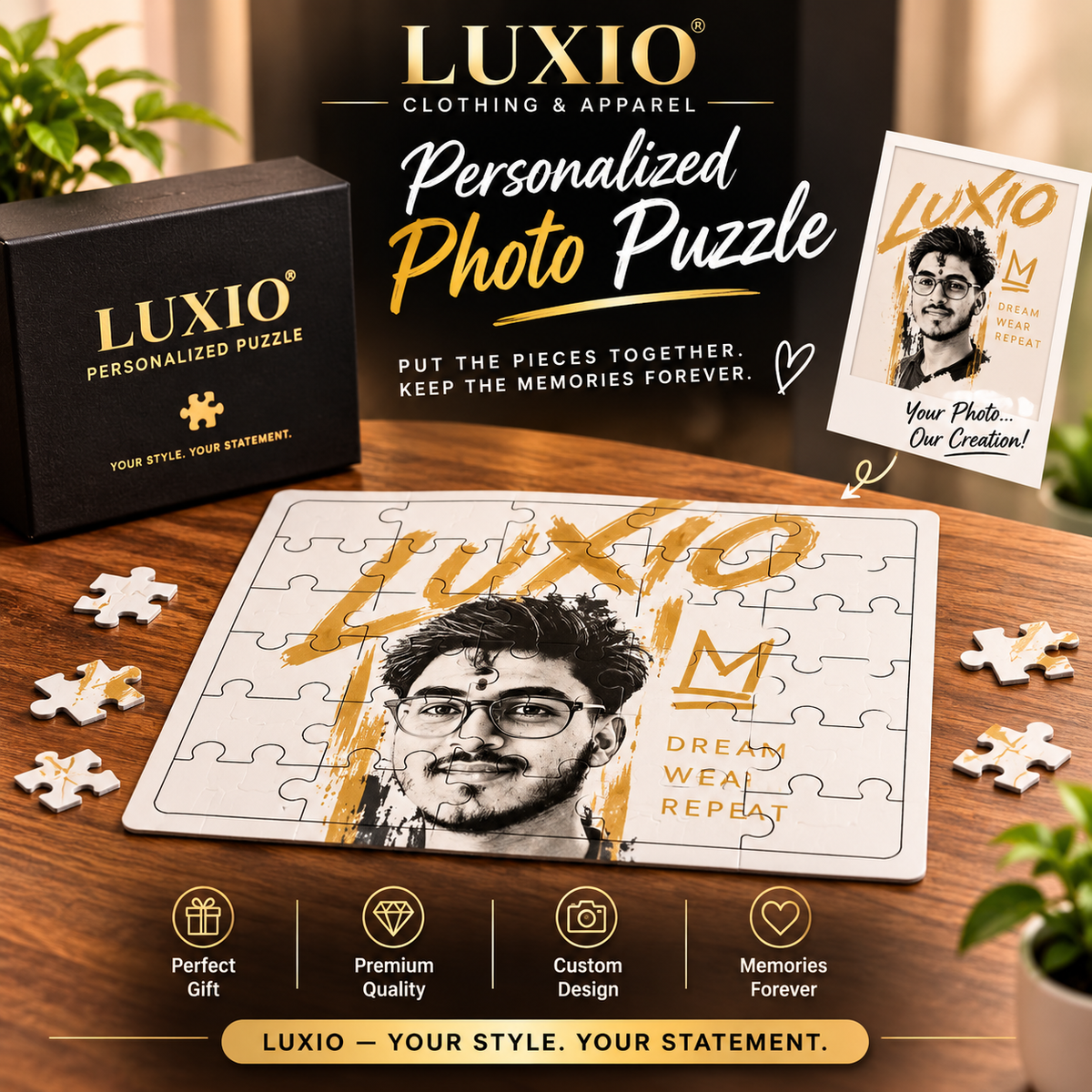 LUXIO Personalized Photo Puzzle – Custom Portrait Jigsaw