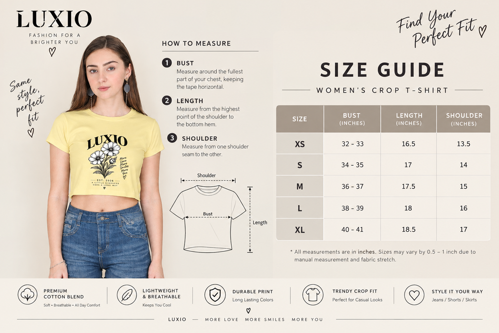 LUXIO Floral Minimal Crop T-Shirt for Women | Premium Flower Graphic Tee