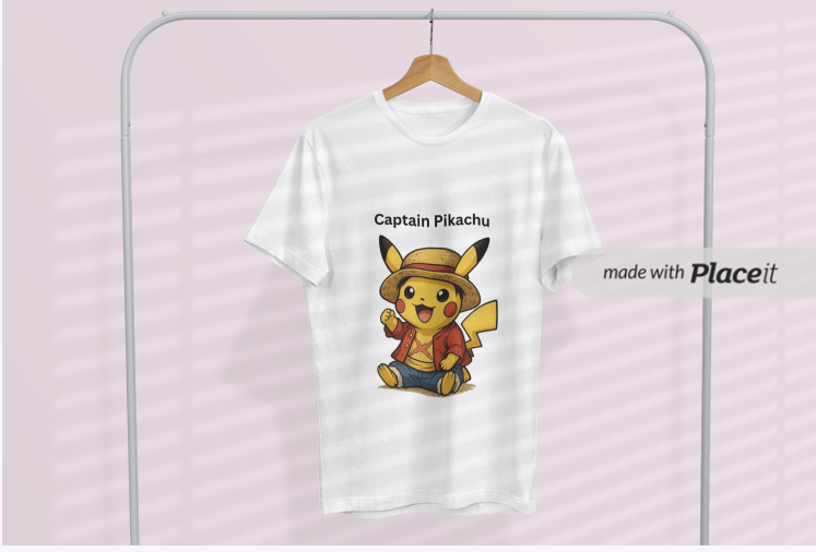 Captain Pikachu Anime Mashup Graphic T-Shirt - White Oversized Tee