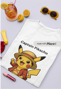 Captain Pikachu Anime Mashup Graphic T-Shirt - White Oversized Tee