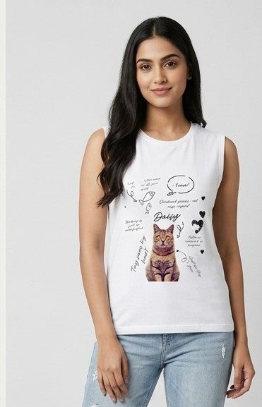 LUXIO Daisy Cat Graphic Sleeveless T-Shirt