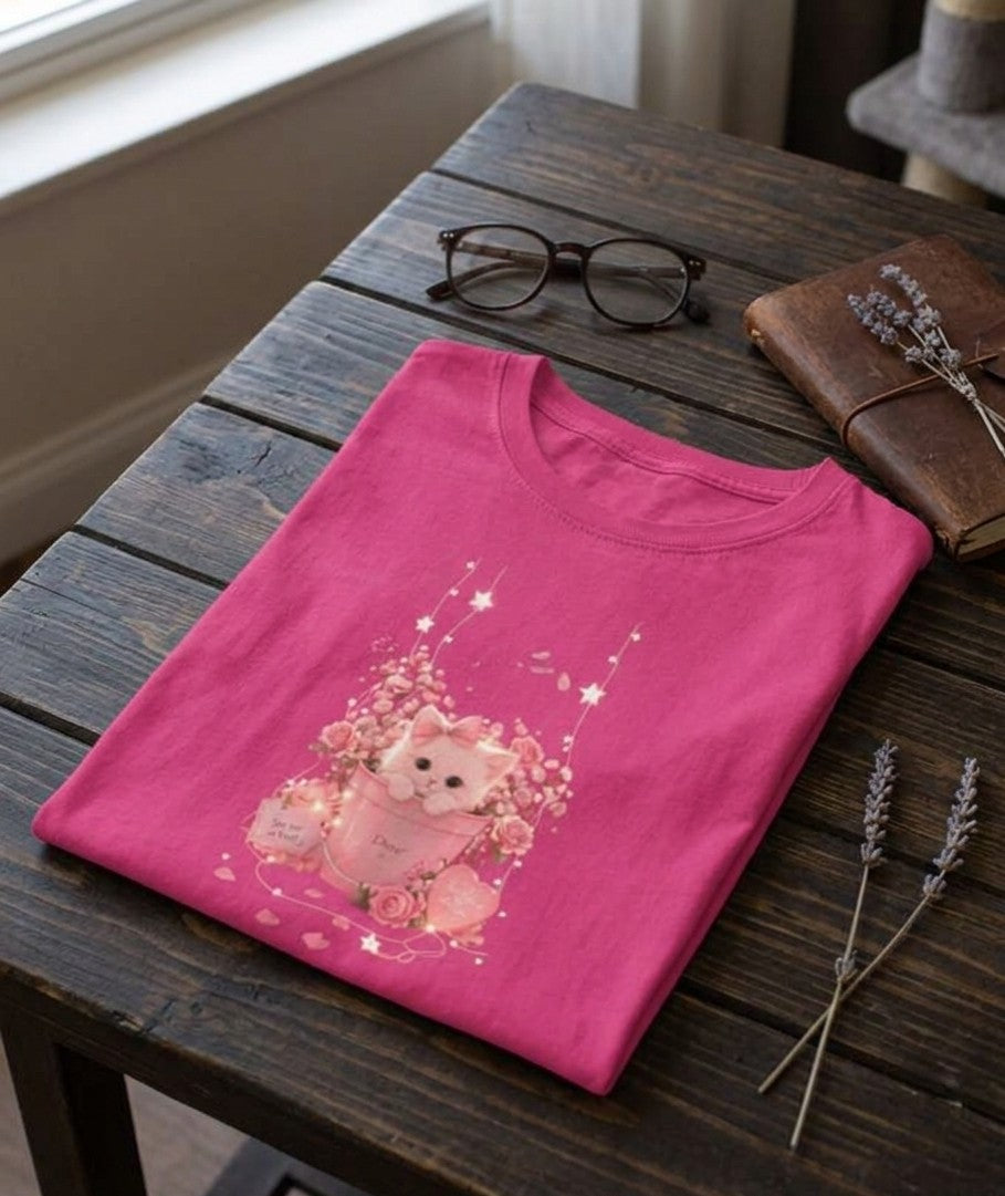 🌸Cute Pink Kitty T-Shirt – Adorable Cat Graphic Women’s Tee | luxio