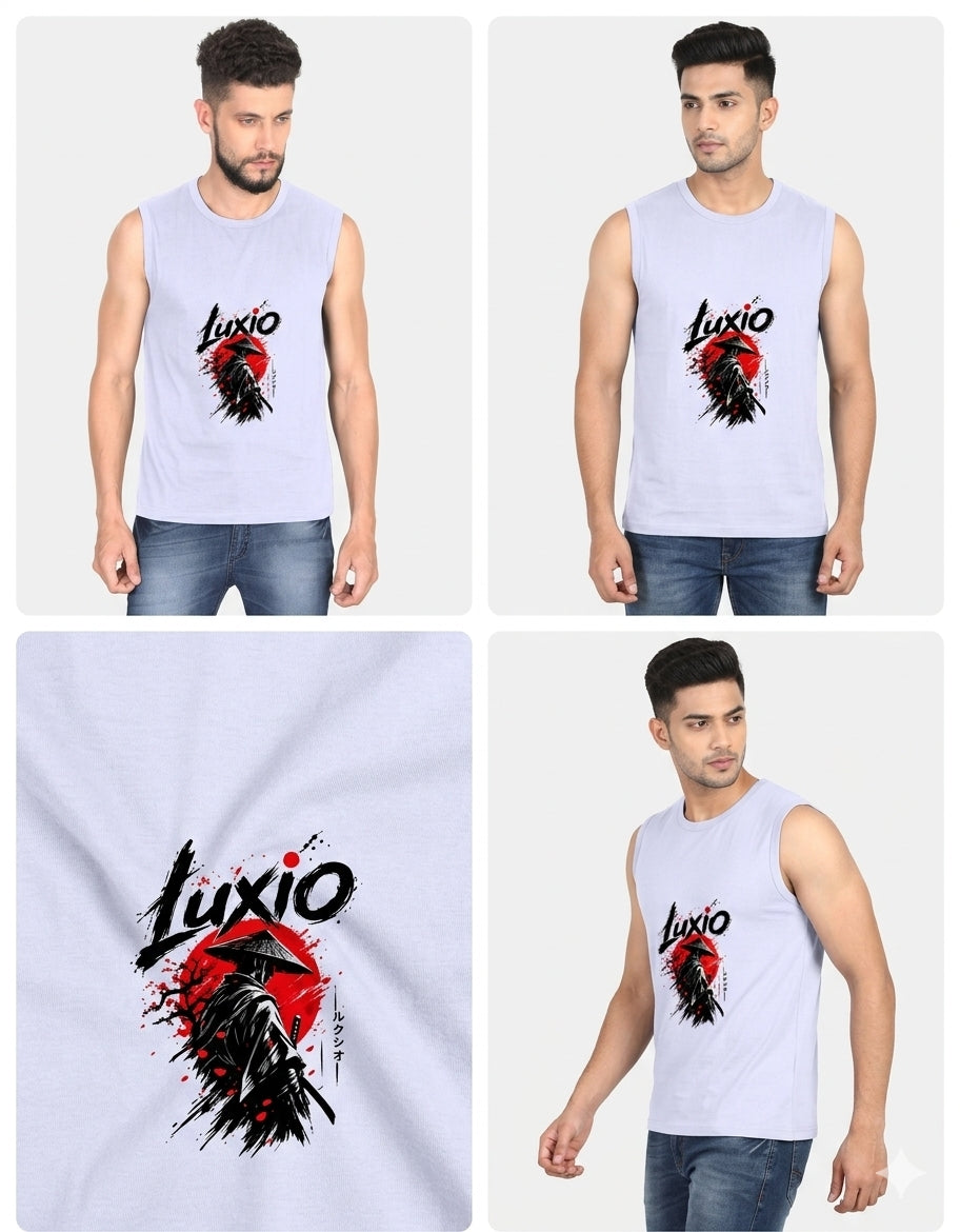 LUXIO Men's Ronin Samurai Graphic Printed Sleeveless Vest T-Shirt