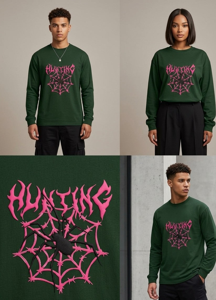 LUXIO  Gothic Spider Web Graphic Full-Sleeve T-Shirt