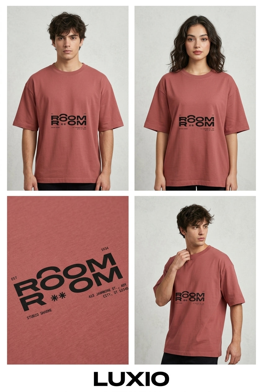 LUXIO Room to Roam Minimal Graphic Oversized T-Shirt – Rust Red Unisex Streetwear