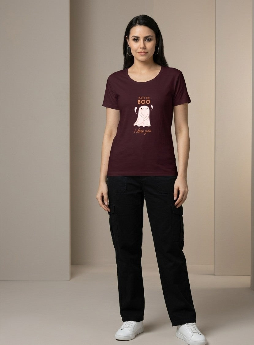 LUXIO Women's  You're My Boo Cute Ghost Graphic Printed T-Shirt